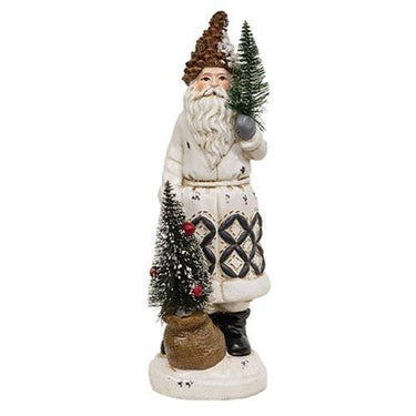 Resin Father Christmas w Trees & Pine Cone Hat - The Fox Decor
